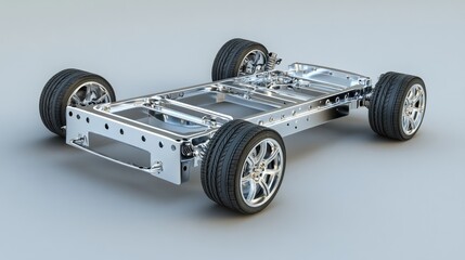Poster - Car chassis on conveyor system in a high-tech vehicle manufacturing plant