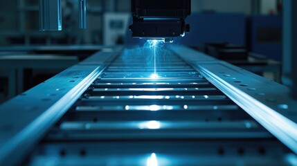 Poster - Close-up of precision laser welding on automotive metal frame in factory