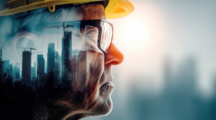 Poster - Vision of Progress in Construction with Worker and Cityscape