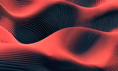 Poster - Abstract waves of coral and dark grey, flowing seamlessly in organic motion, textured surface