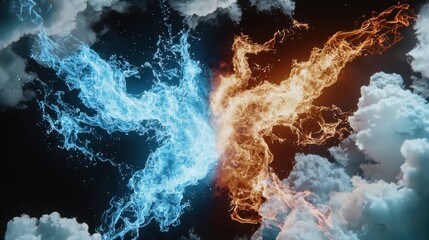 Poster - A detailed image of cool blue and hot red flames merging against a dark backdrop.