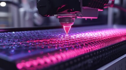 Poster - Laser cutting machine shaping synthetic textiles with precision