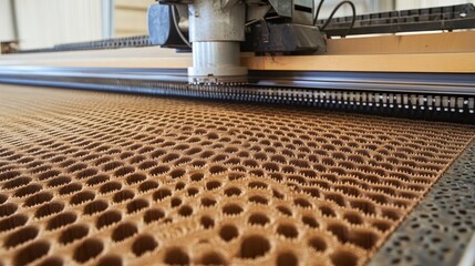 Poster - Laser cutting machine shaping synthetic textiles with precision