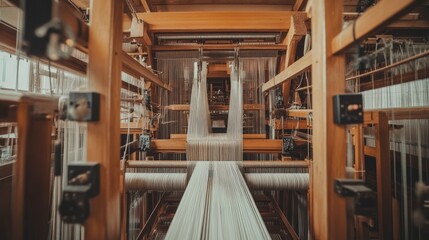 Poster - Loom tension monitors and thread sensors in modern weaving factory