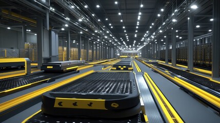 Poster - Mechanical conveyor rollers moving goods along automated industrial track