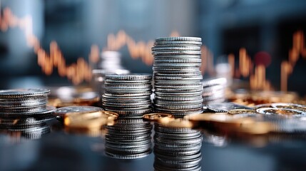 Poster - Double Exposure of Coins Overlaid with Stock Market Chart
