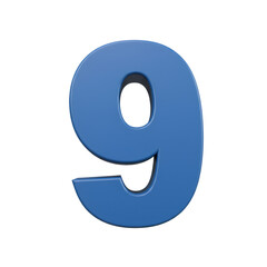Poster - Three Dimensional Blue Number Nine on Transparent Background