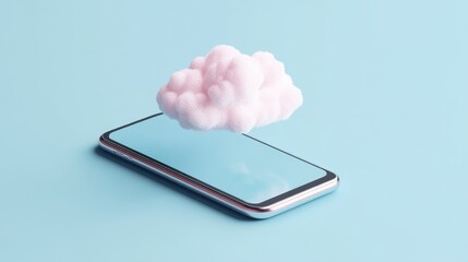 Poster - View of a smartphone with a cloud sync notification on a blue gradient background