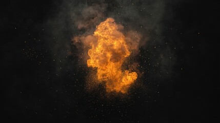 Poster - Fiery explosion of orange smoke and particles against a dark background creating a dramatic visual effect for design projects