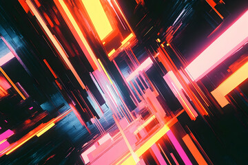 Poster - A vibrant, neon-lit, abstract perspective of intersecting geometric shapes.
