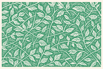 botanical pattern with white leaves and branches on mint green background. nature-inspired repeating
