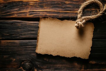 Poster - Rustic wooden backdrop featuring aged paper and natural hemp rope for vintage themed designs and creative projects and presentations