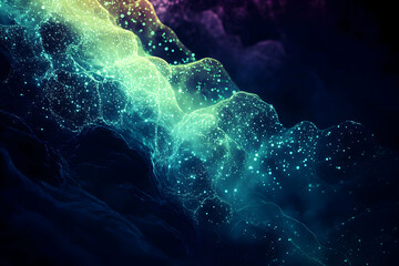 Poster - A vibrant, abstract digital landscape of glowing, interconnected particles.