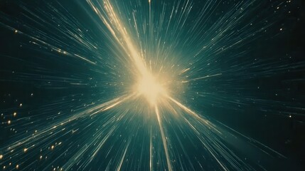 Poster - Abstract light trails radiating from a central point creating a dynamic and energetic visual effect in dark teal background