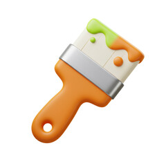 Poster - Orange Paintbrush with Green and Orange Paint 3D Render