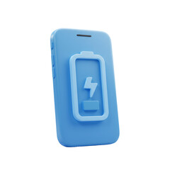 Poster - 3D Render of a Light Blue Smartphone Showing Low Battery