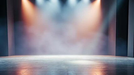 Poster - Spotlights dramatic an empty stage abstract filled background with smoke, creating a atmospheric and illuminating setting video 4k