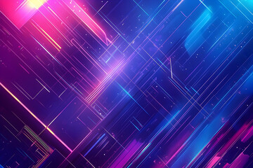 Poster - A vibrant abstract design featuring crisscrossing neon lines in a dynamic interplay of purple and blue hues.