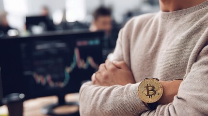 Poster - Confident Investor Analyzing Crypto Trading Interface at Desk