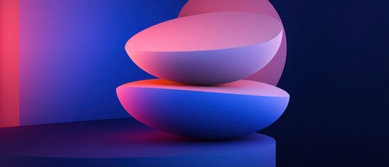 Poster - Abstract Arrangement of Spherical Halves in Pink and Blue Hues a Modern Geometric Composition for Creative Backgrounds and Visuals