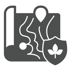 Poster - surface map with location pointer solid icon, eco tourism concept. vector graphics. map with plantin