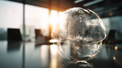 Poster - Double Exposure Hologram Globe with Light Reflection in Office