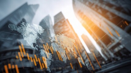 Poster - Abstract Double Exposure Financial Graph with Modern City Background