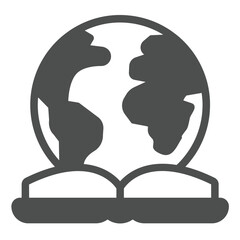 Poster - Book and planet earth solid icon, eco tourism concept. Vector graphics. World globe with encyclopedia, book sign on white background, glyph style icon for mobile or web design.