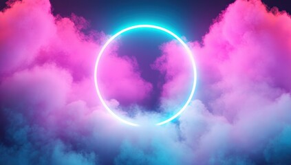 Wall Mural - neon circle in cloud background