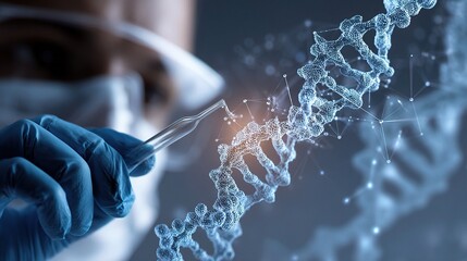 Poster - double exposure image of scientist conducting dna research experiment