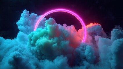 Wall Mural - neon ring through clouds (1)