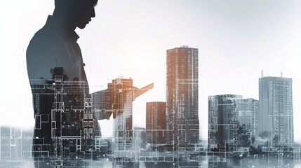 Poster - Real Estate Broker Silhouette with Urban Building Background