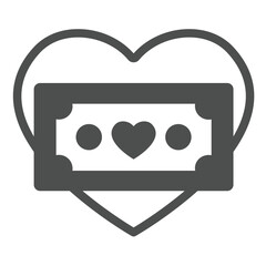 Poster - Heart shape with banknote solid icon, charity concept. Vector graphics. Money heart of donation, likeness sign on white background, glyph style icon for mobile or web design.
