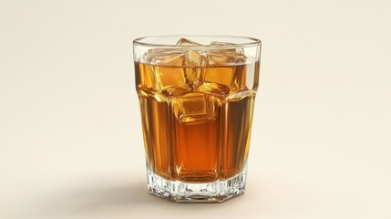 Poster - Refreshing iced tea in a glass with ice cubes on a beige background studio shot for stock photography use