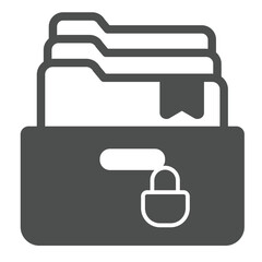 Poster - box with police case folders and lock solid icon, law and order concept. vector graphics. documents 