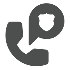 Fototapete - Telephone handset and police badge bubble solid icon, law and order concept. Vector graphics. Emergency call, phone sign on white background, glyph style icon for mobile or web design.