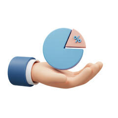 Poster - 3D Render of a Hand Holding a Blue and Pink Pie Chart