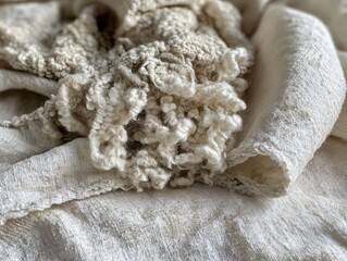 Poster - Cozy textured fabrics in neutral tones creating a soft and inviting scene for a peaceful atmosphere