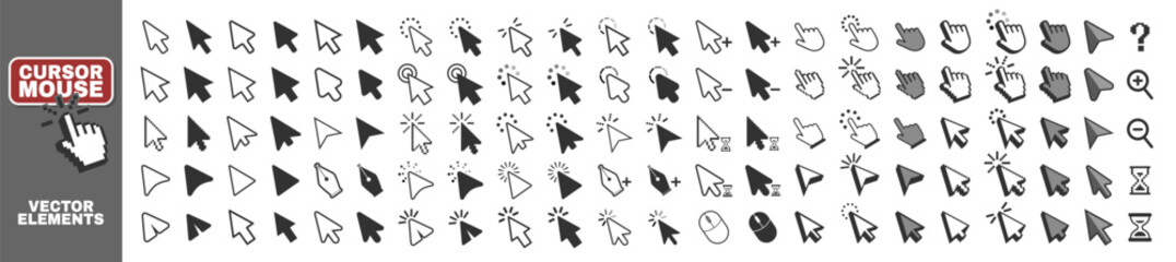 Poster - Computer mouse click cursor isolated on transparent. Cursors icons click set. Cursor set in hand, arrow and mouse forms, hand pointer.