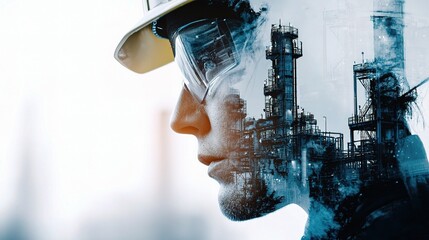 Poster - Double Exposure of Engineer in Industrial Environment