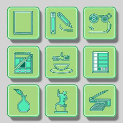Poster - Collection of artistic and creative design icons in green