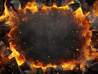 Poster - Fiery Inferno Frame with Dark Stone Fragments A Captivating Backdrop for Intense Designs and Creative Projects