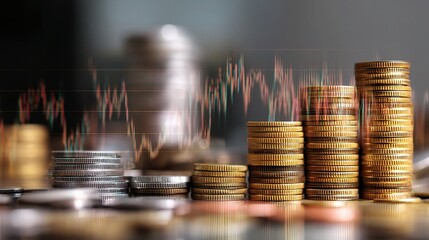 Poster - Double Exposure of Graph with Rows of Coins on Abstract Background