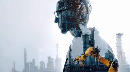 Poster - Double Exposure of Technician with Industrial Background in Urban Setting
