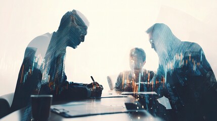 Poster - Double Exposure Image of Business Professionals in a Meeting Setting
