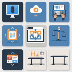 Poster - Business and Technology Icons for Teamwork, Calendar, and Online Solutions
