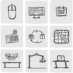 Poster - Hand-drawn icons representing digital computing, scheduling, and problem-solving