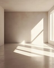 Poster - Minimalist interior with sunlight casting shadows on the wall creating a serene and bright atmosphere perfect for design inspiration