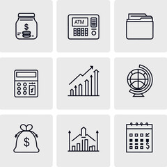 Poster - Business and Finance Outline Icons: Money, Growth, Banking