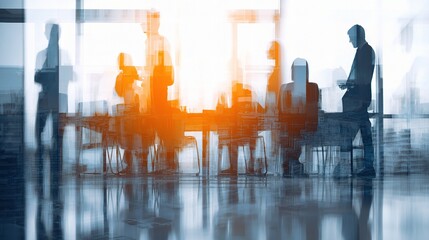 Poster - Blurred Business Meeting with Professionals in Modern Office Setting